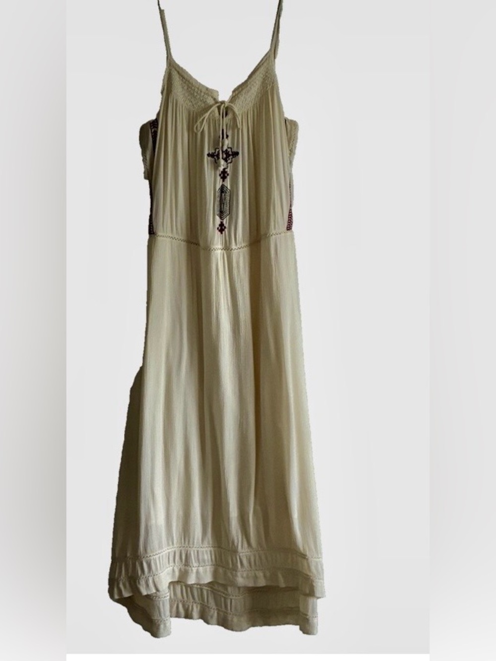 Roots Cream Maxi Dress with Red Embroidery